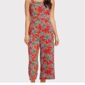 Moon River Red and Green Floral Jumpsuit with Flowing Silhouette